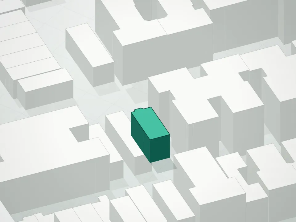 3D massing drawing of 31-41 29th Street Condominium and neighboring buildings