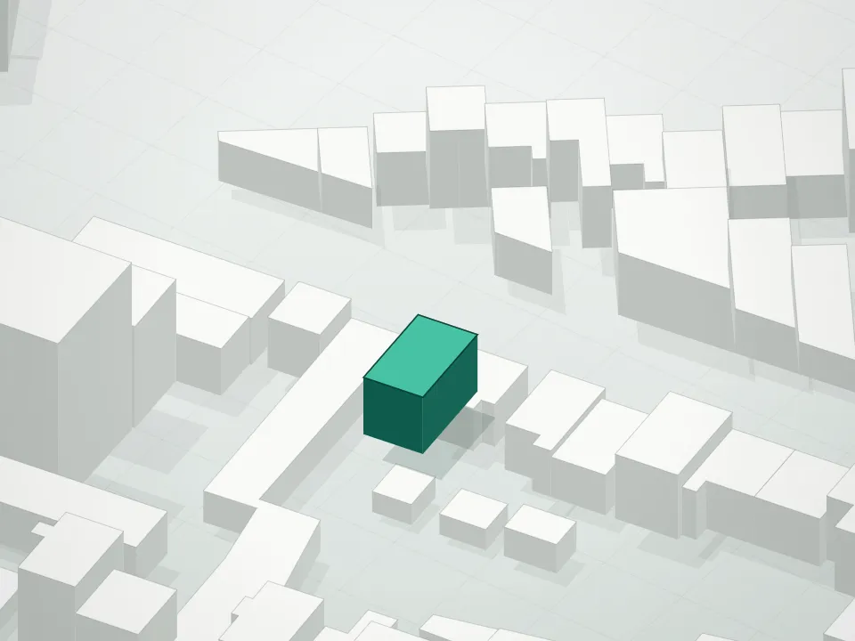 3D massing drawing of 174 Richardson Street Condominium and neighboring buildings