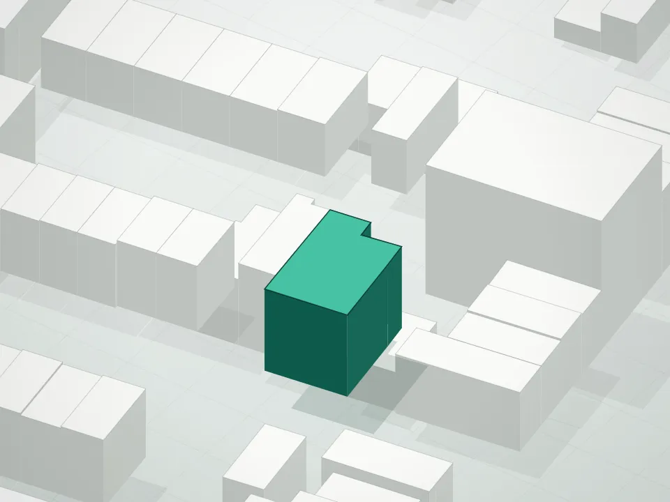 3D massing drawing of 151 Quincy Street Condominium and neighboring buildings