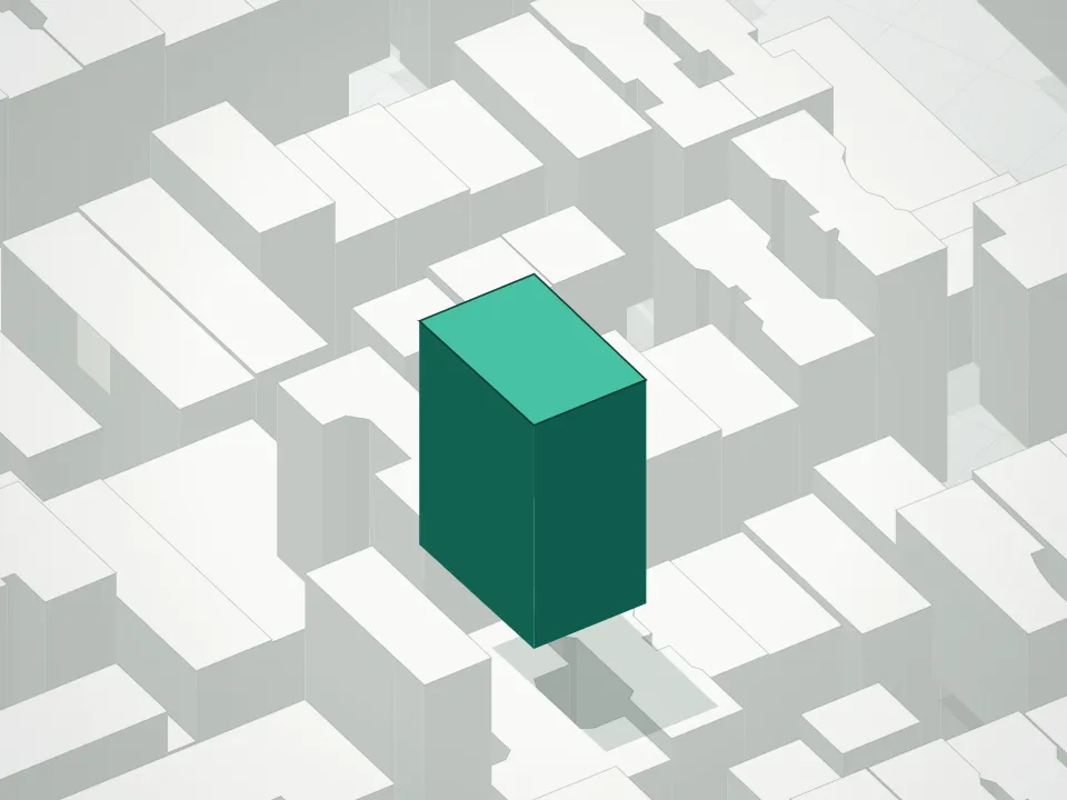 3D massing drawing of 145 Ludlow Condominium and neighboring buildings