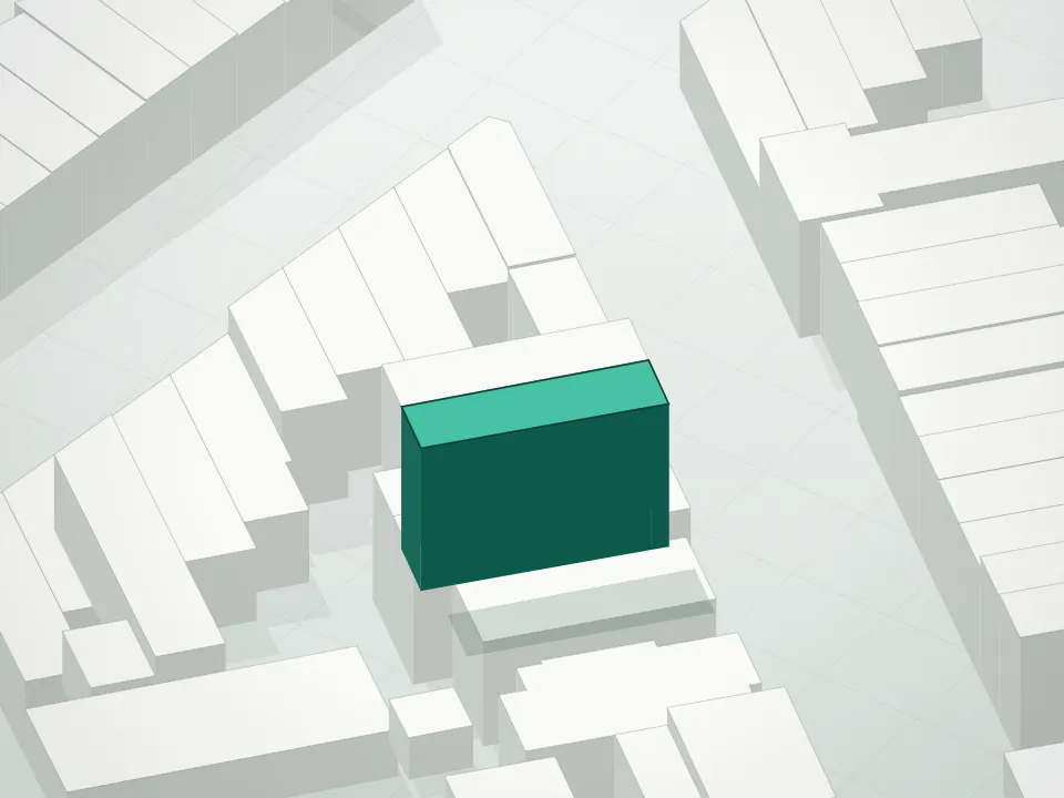 3D massing drawing of 1152 47th Street Condominium and neighboring buildings