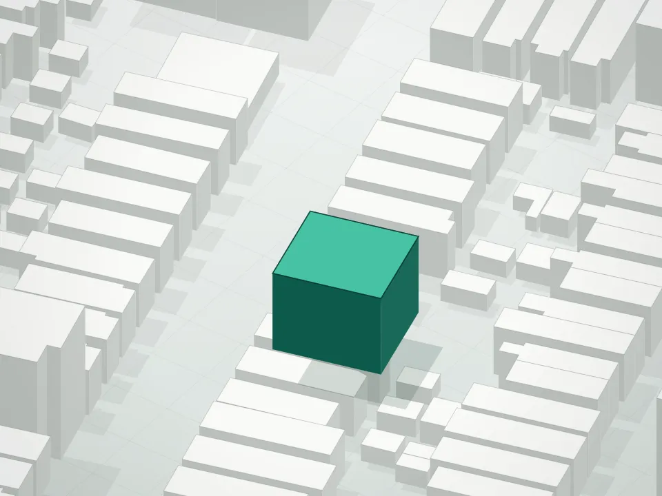 3D massing drawing of 3031 Brighton 5th Street Condominium and neighboring buildings