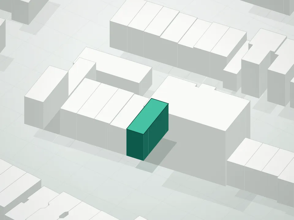 3D massing drawing of 11a Somers Street Condominium and neighboring buildings