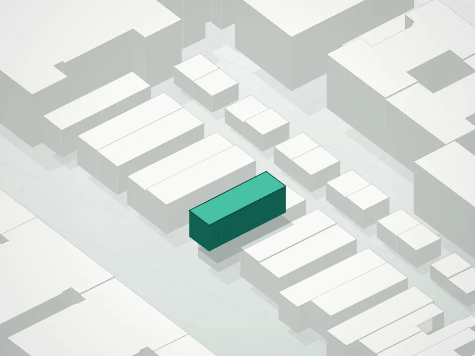 3D massing drawing of 1015a President Street Condominium and neighboring buildings