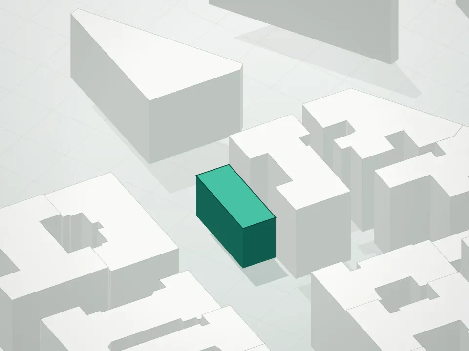 3D massing drawing of 382 Keap Street Condominum and neighboring buildings