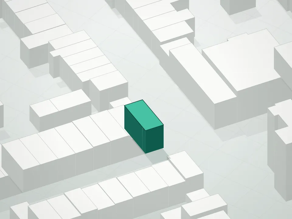 3D massing drawing of 118 Douglass Street Condominium and neighboring buildings