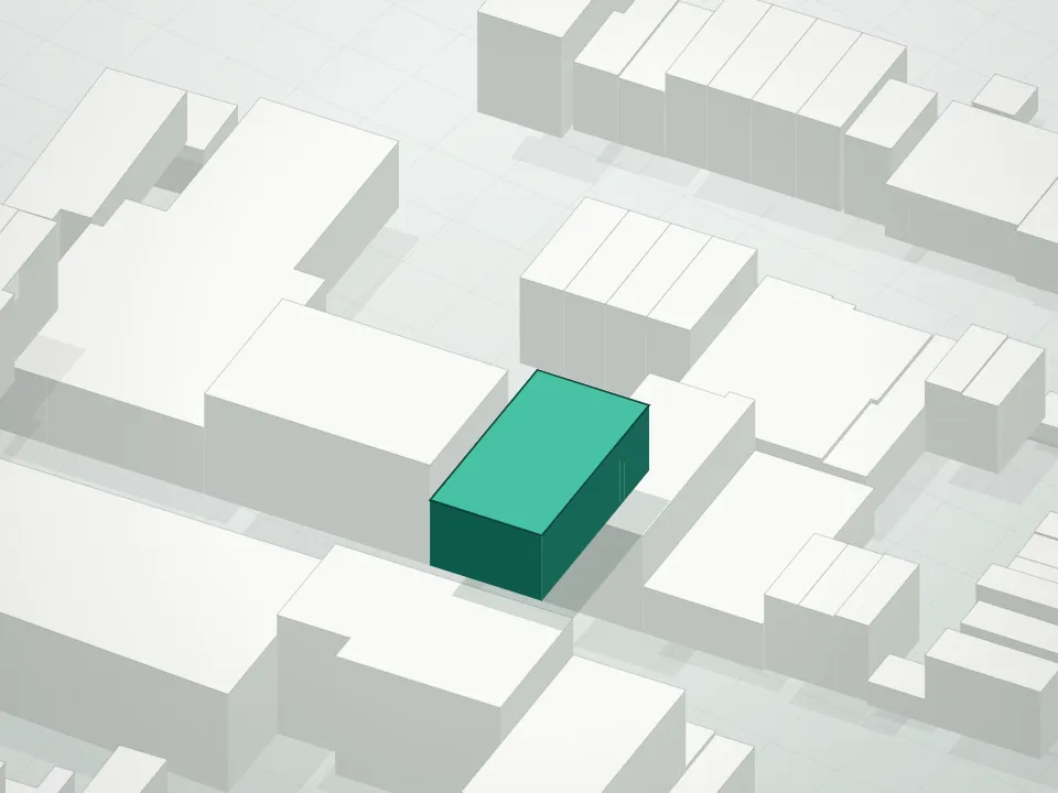 3D massing drawing of 25 Quincy Street Condominium and neighboring buildings