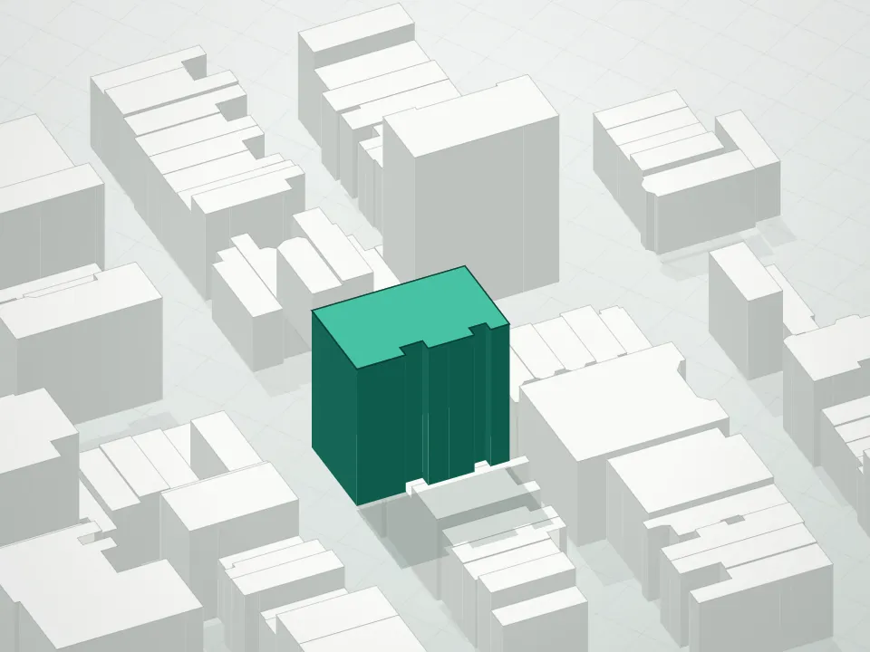 3D massing drawing of Wales Condominium and neighboring buildings