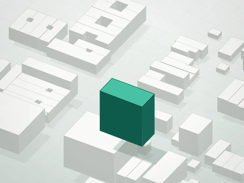 3D massing drawing of Albany Avenue Estates 1 and neighboring buildings