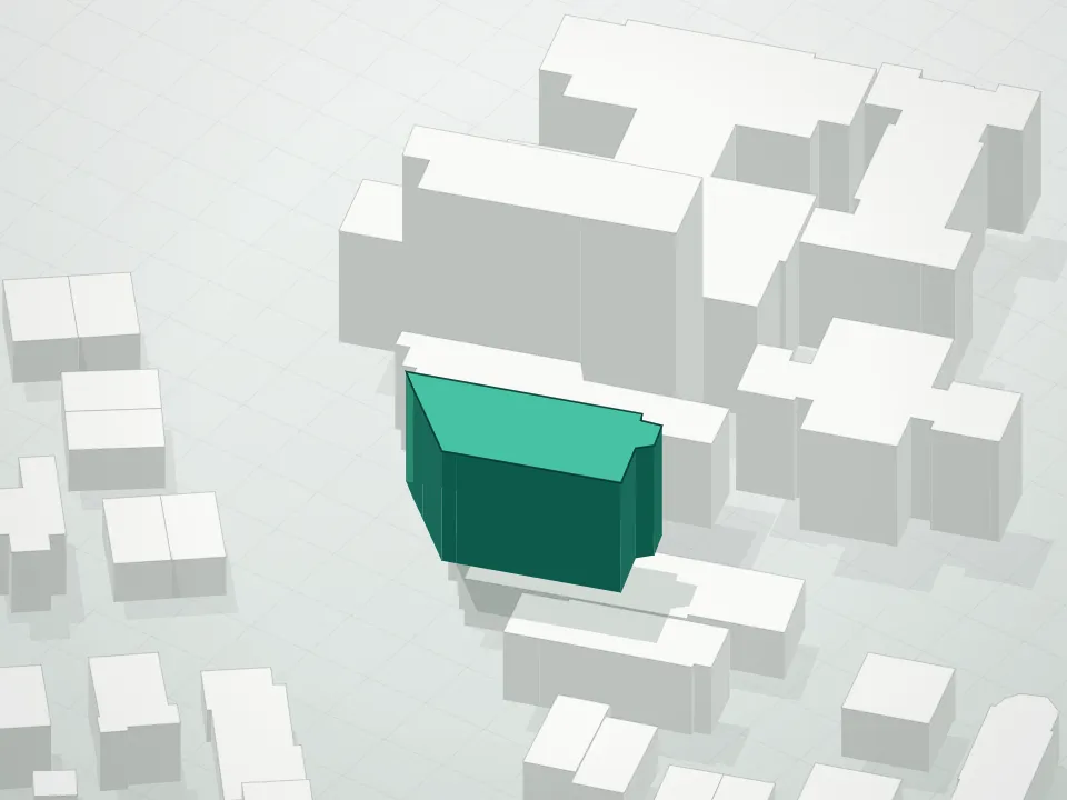 3D massing drawing of Golden Garden Condominium and neighboring buildings