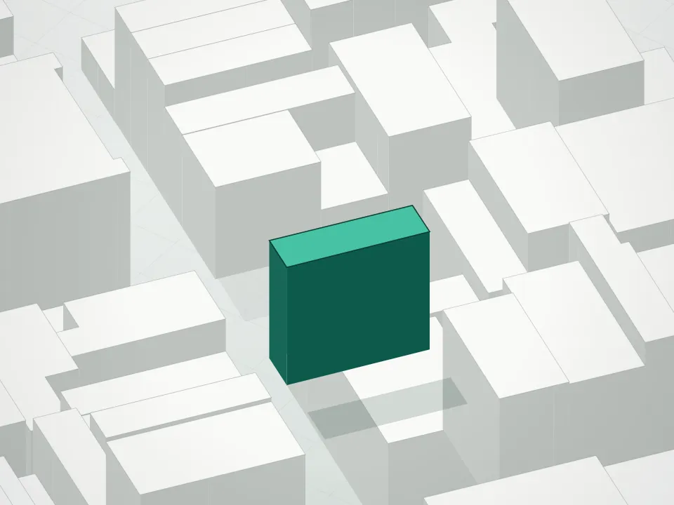 3D massing drawing of 74 Grand Street Condominium and neighboring buildings