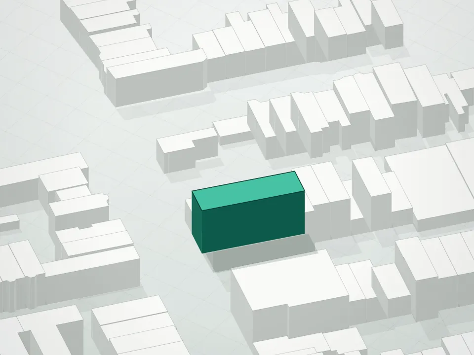 3D massing drawing of 499 Evergreen Avenue Condominium and neighboring buildings