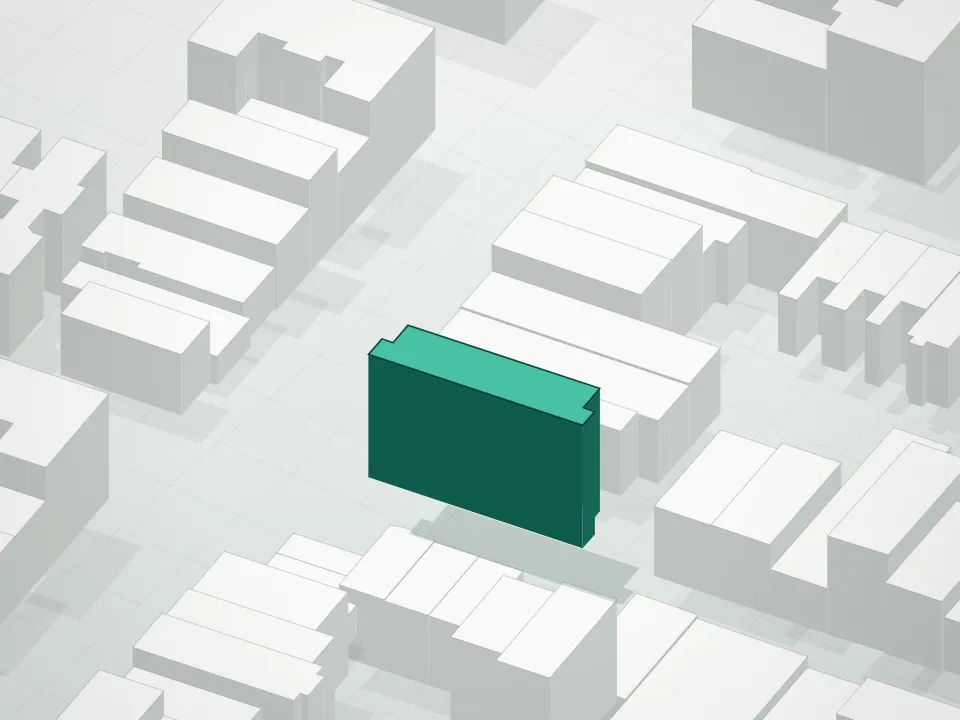 3D massing drawing of Huron and neighboring buildings