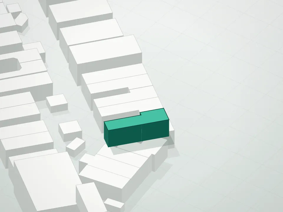 3D massing drawing of 1568 38th Street Condominium and neighboring buildings
