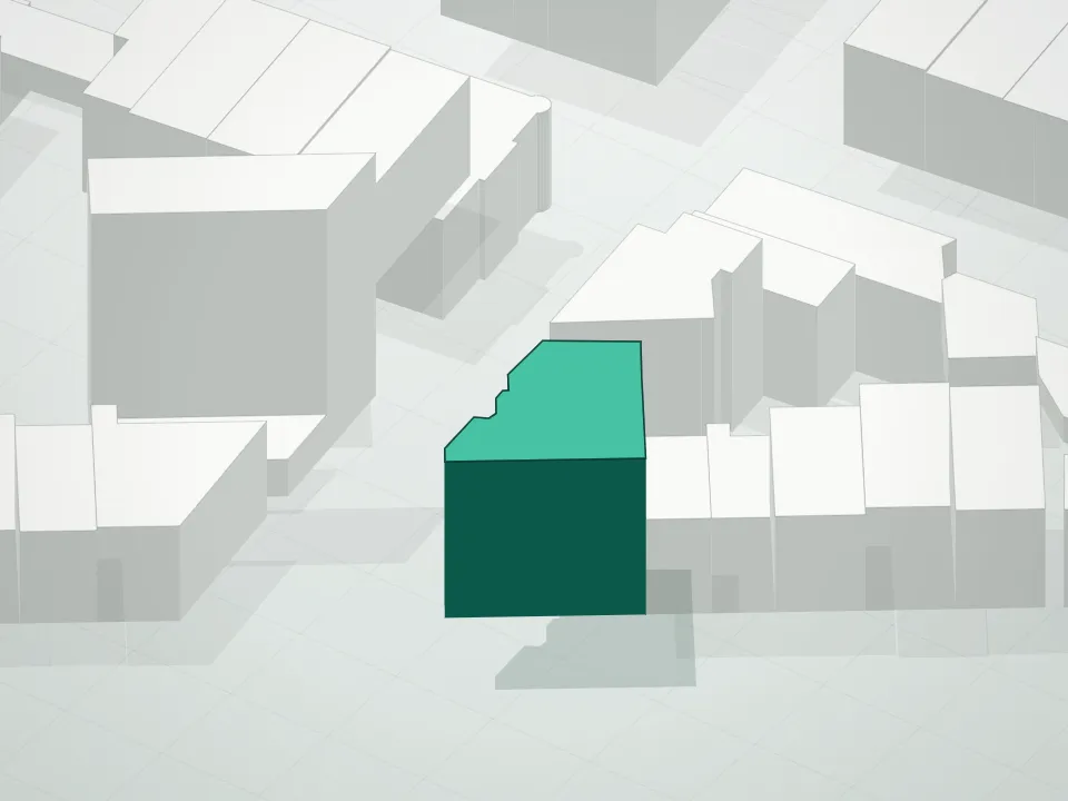 3D massing drawing of 68 North Henry Street Condominium and neighboring buildings