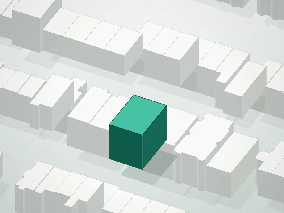 3D massing drawing of 197 Quincy Street Condominium and neighboring buildings