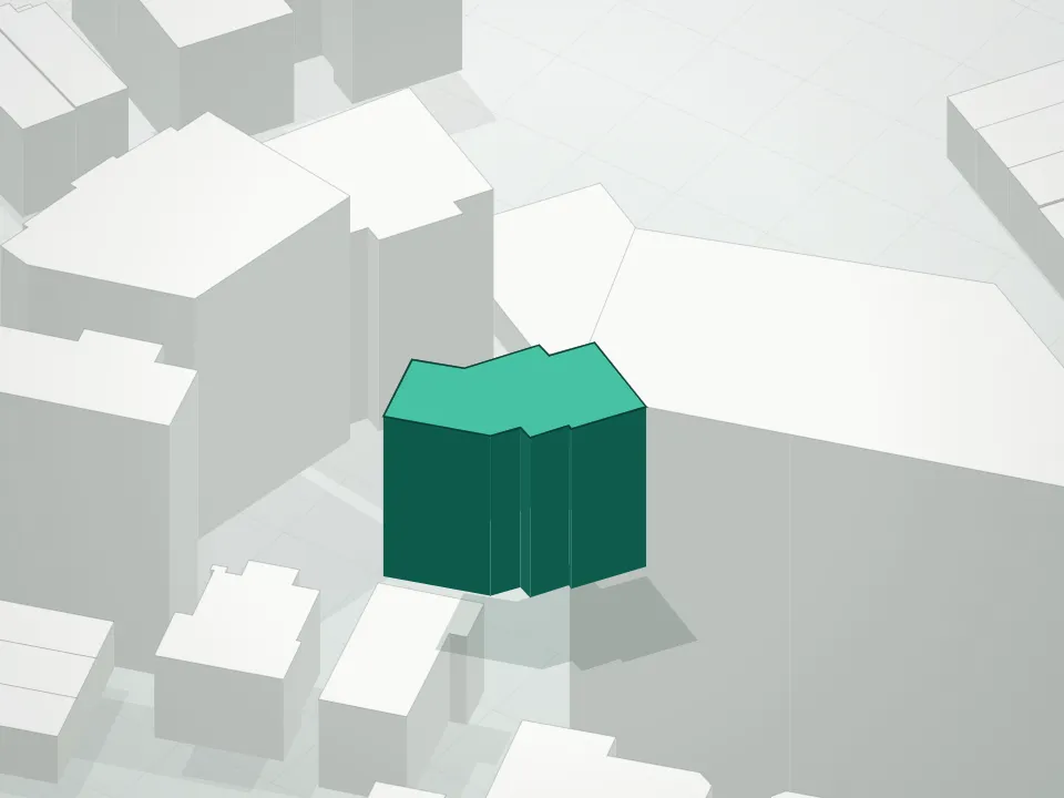 3D massing drawing of Garden Lane Condominium and neighboring buildings