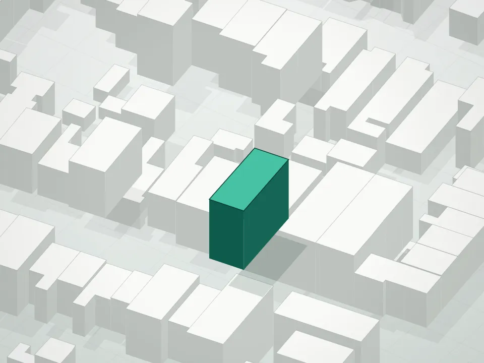 3D massing drawing of 79 Powers Street Condominium and neighboring buildings