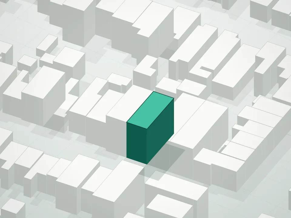 3D massing drawing of 81 Powers Street Condominium and neighboring buildings