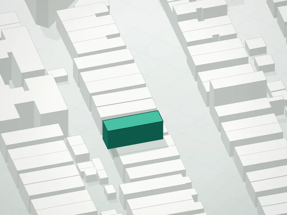 3D massing drawing of 1544 41st Street Condominium and neighboring buildings