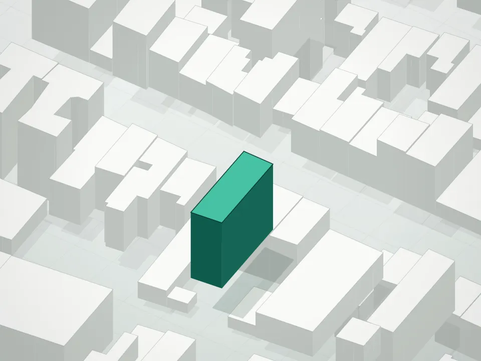 3D massing drawing of 550 Metropolitan Avenue Condominium and neighboring buildings