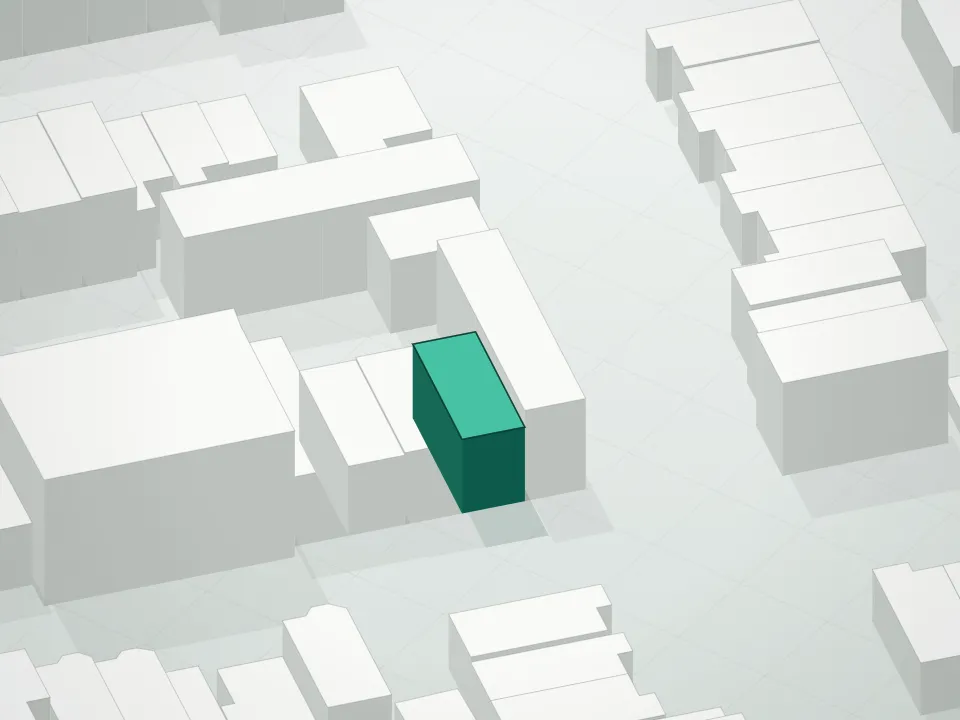 3D massing drawing of Bleecker Condominium and neighboring buildings