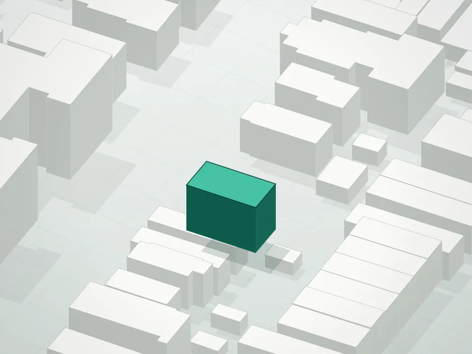 3D massing drawing of 2135 Condominium and neighboring buildings