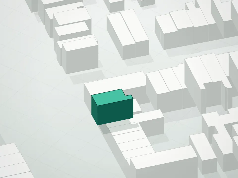 3D massing drawing of Green Bushwick Condominium and neighboring buildings