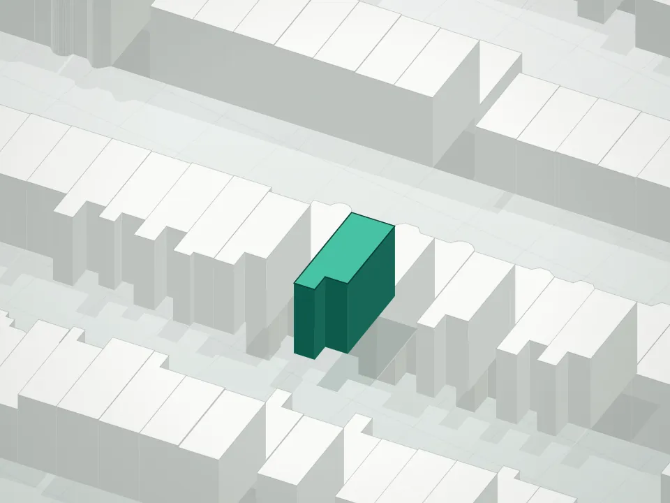 3D massing drawing of 702 Green Avenue Condominium and neighboring buildings