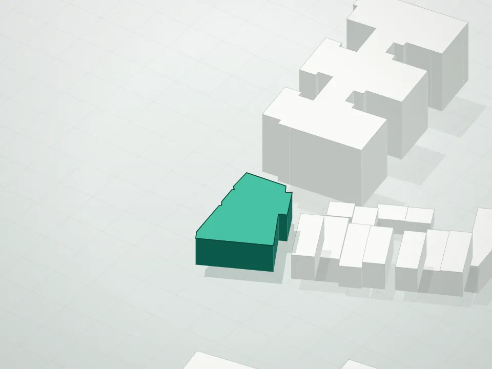3D massing drawing of 271 Mcdonald Avenue Condominium and neighboring buildings