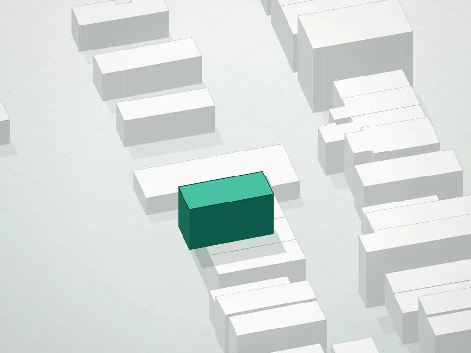 3D massing drawing of 1447 61st Street Condominium and neighboring buildings