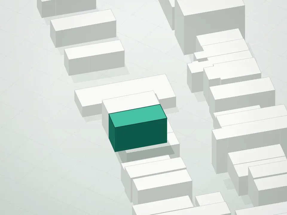 3D massing drawing of 1449 61st Street Condominium and neighboring buildings