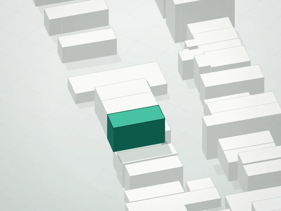 3D massing drawing of 1451 61st Street Condominium and neighboring buildings