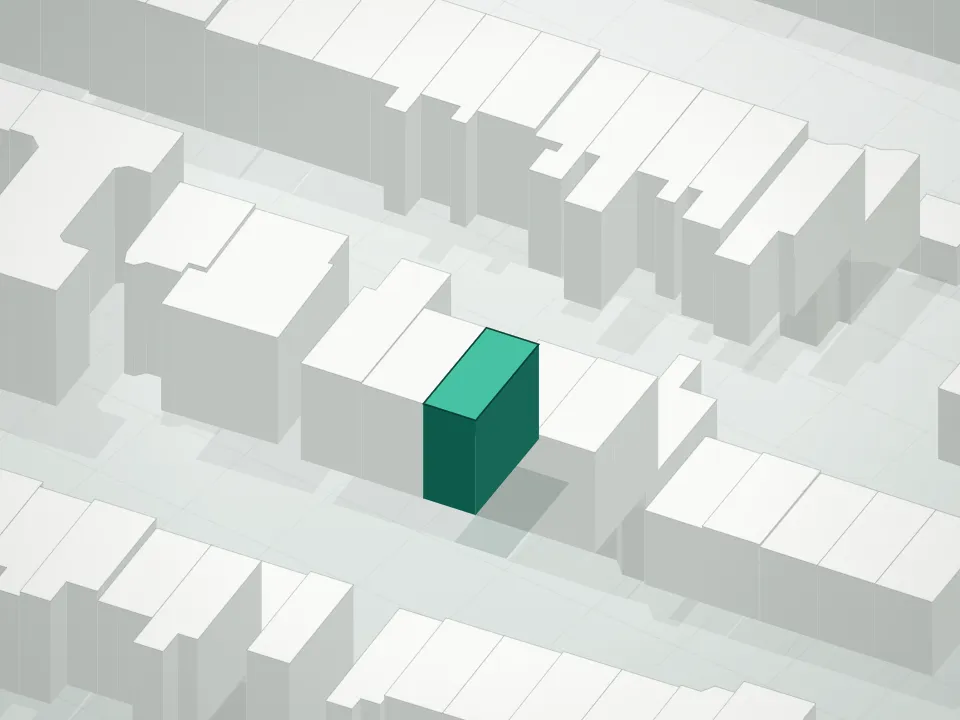 3D massing drawing of 773 Greene Avenue Condominium and neighboring buildings