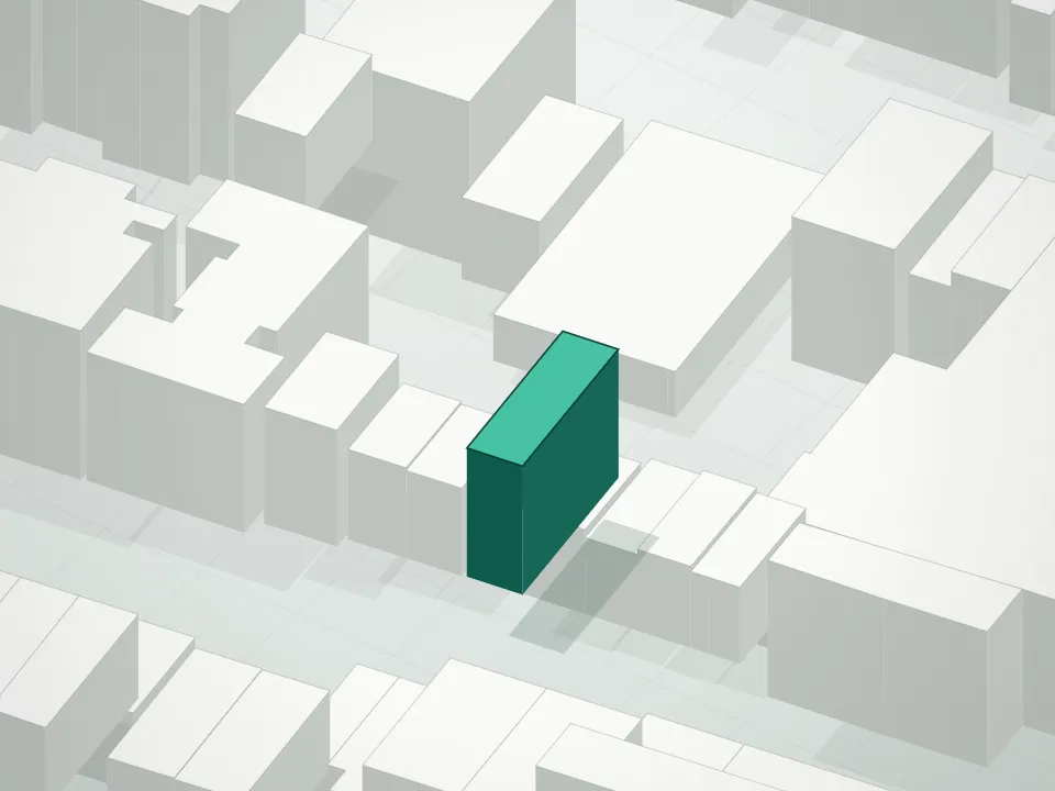 3D massing drawing of 289 Kosciuszko Street Condominium and neighboring buildings
