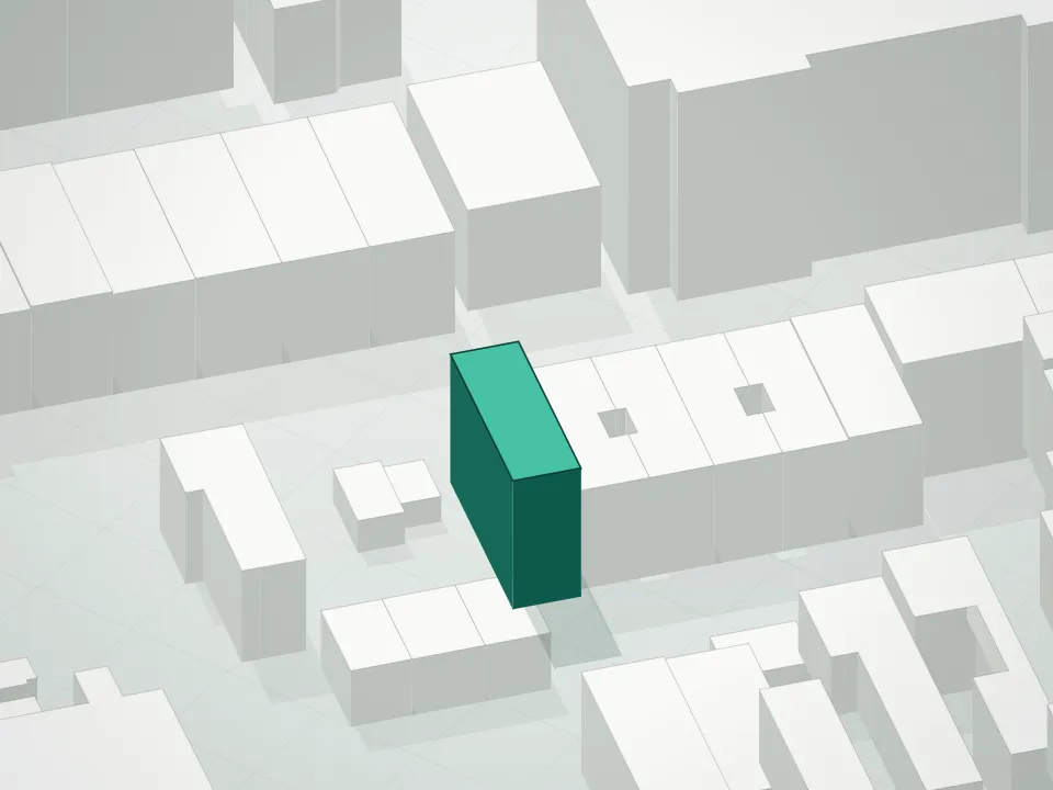 3D massing drawing of 400 Linden Street Condominium and neighboring buildings