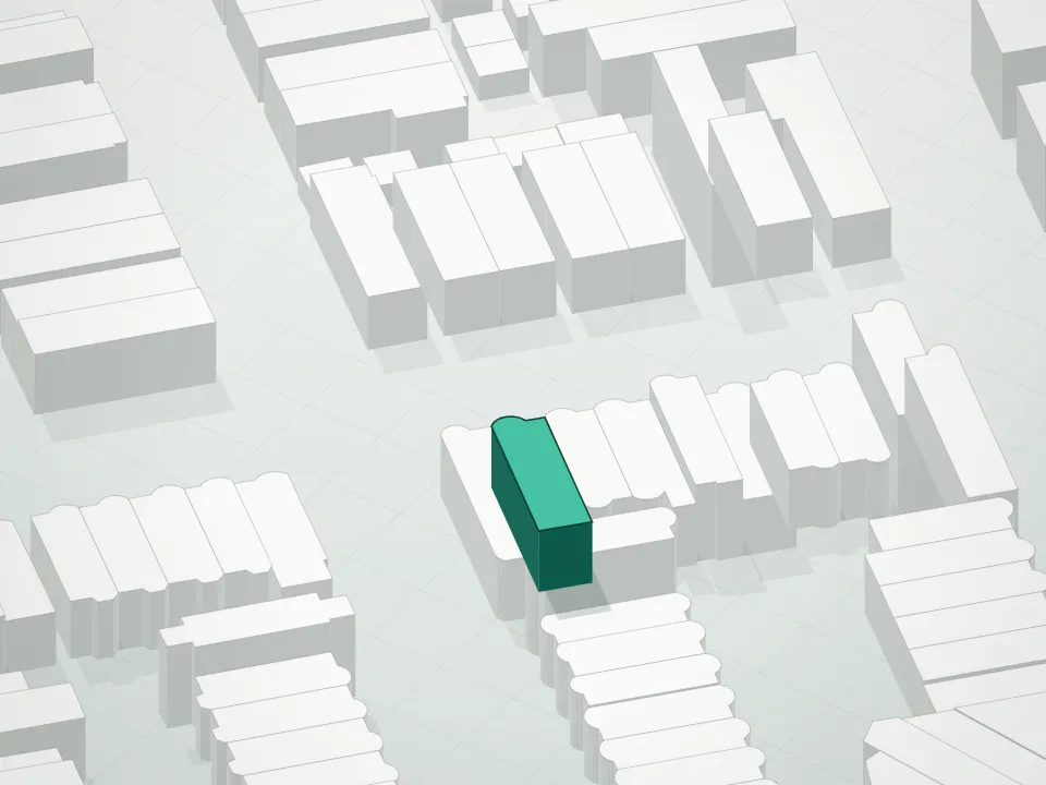 3D massing drawing of 5221 12th Avenue Condominium and neighboring buildings