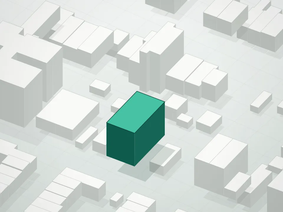 3D massing drawing of 421 Maple Street Condominium and neighboring buildings