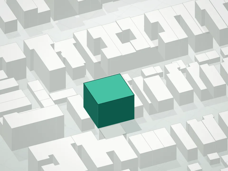 3D massing drawing of 25-74 34th Street Condominium and neighboring buildings