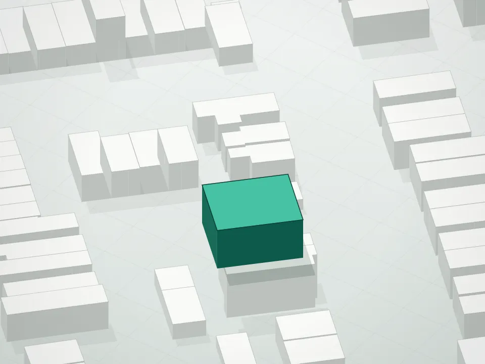 3D massing drawing of 19-14 21st Road Condominium and neighboring buildings