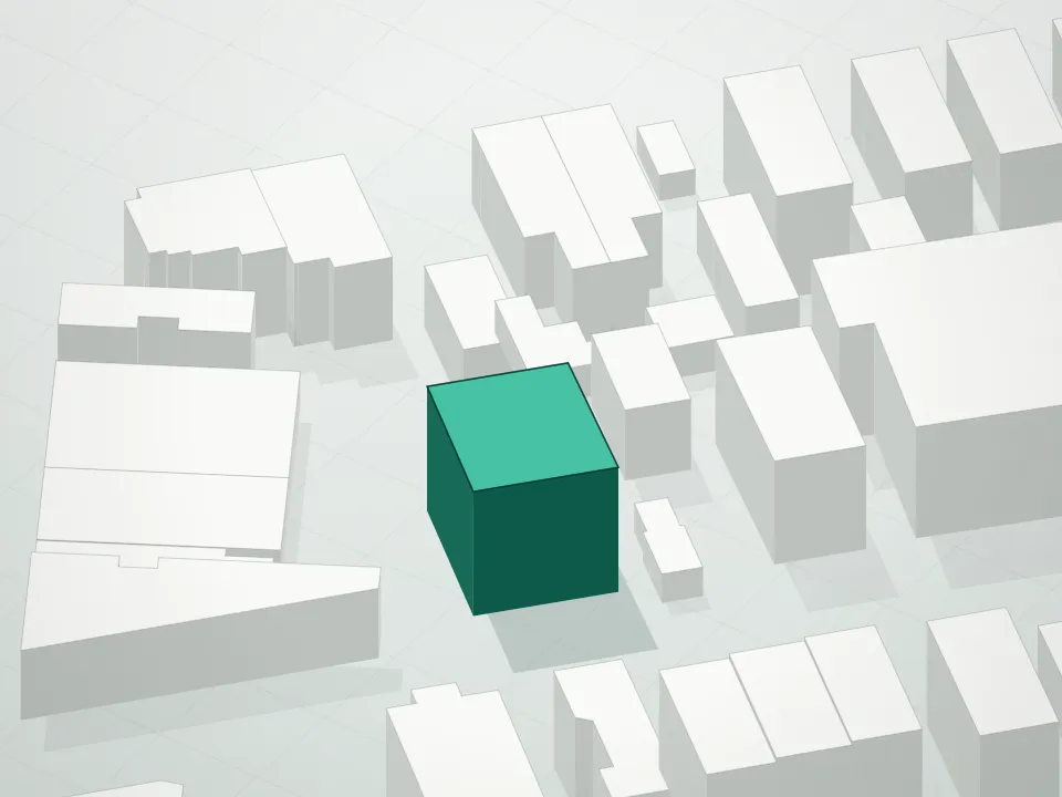 3D massing drawing of 168 Bay 49th Street Condominium and neighboring buildings