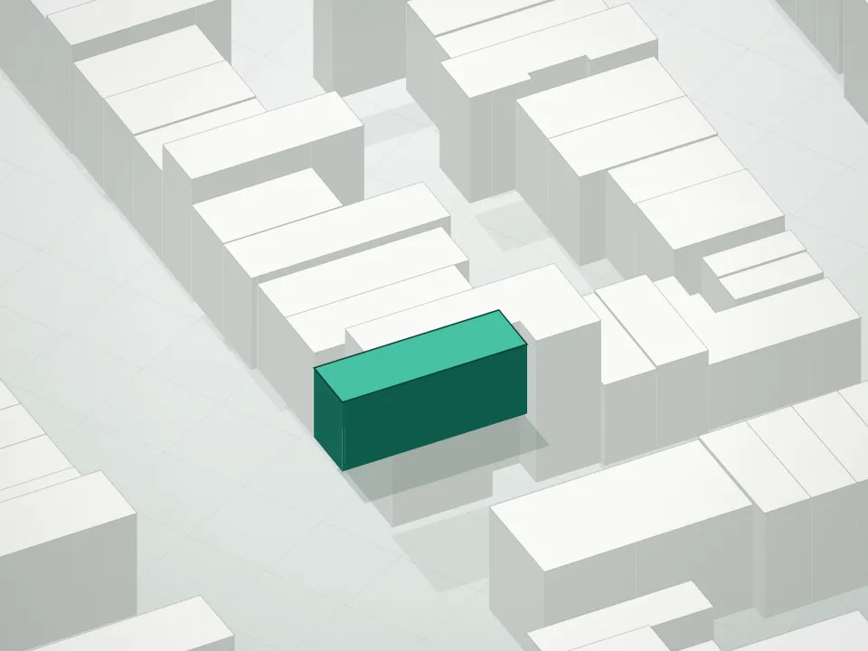 3D massing drawing of 395 Atlantic Avenue Condominium and neighboring buildings