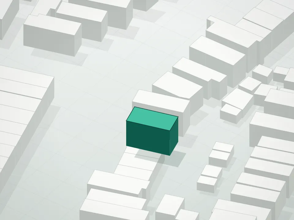 3D massing drawing of 5105 Junction Condominium and neighboring buildings