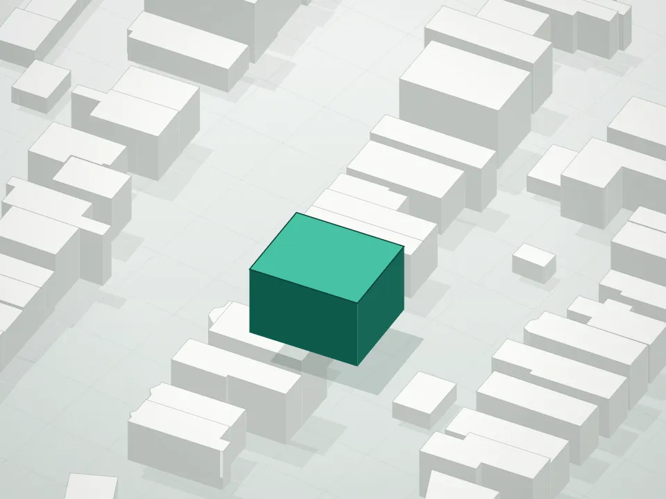 3D massing drawing of 49 East 4th Street Condominium and neighboring buildings