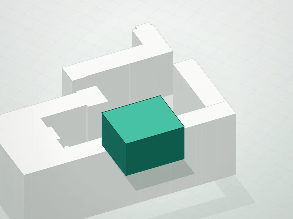 3D massing drawing of 100 Claremont Condominium and neighboring buildings
