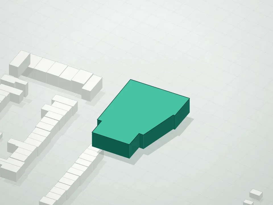 3D massing drawing of Woodside Manor Condominium and neighboring buildings