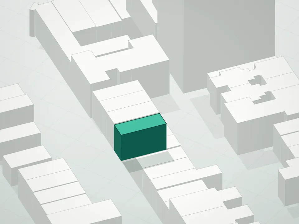 3D massing drawing of 285 7th Street Condominium and neighboring buildings