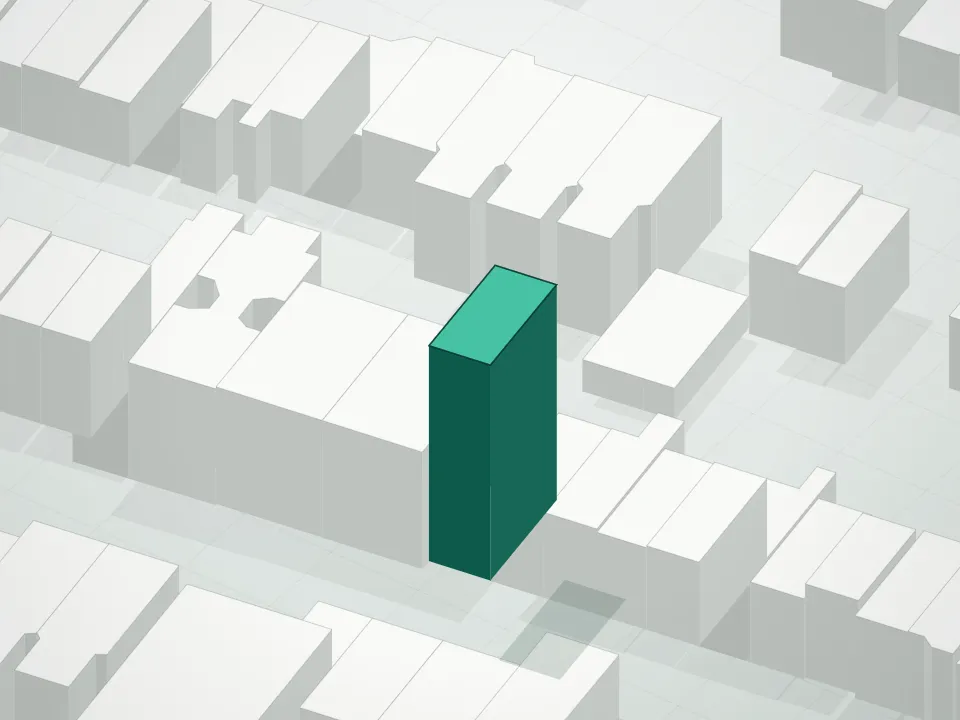3D massing drawing of 627 Halsey Street Condominium and neighboring buildings