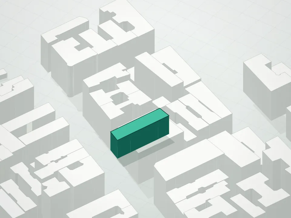 3D massing drawing of 378 Broome Street Condominium and neighboring buildings