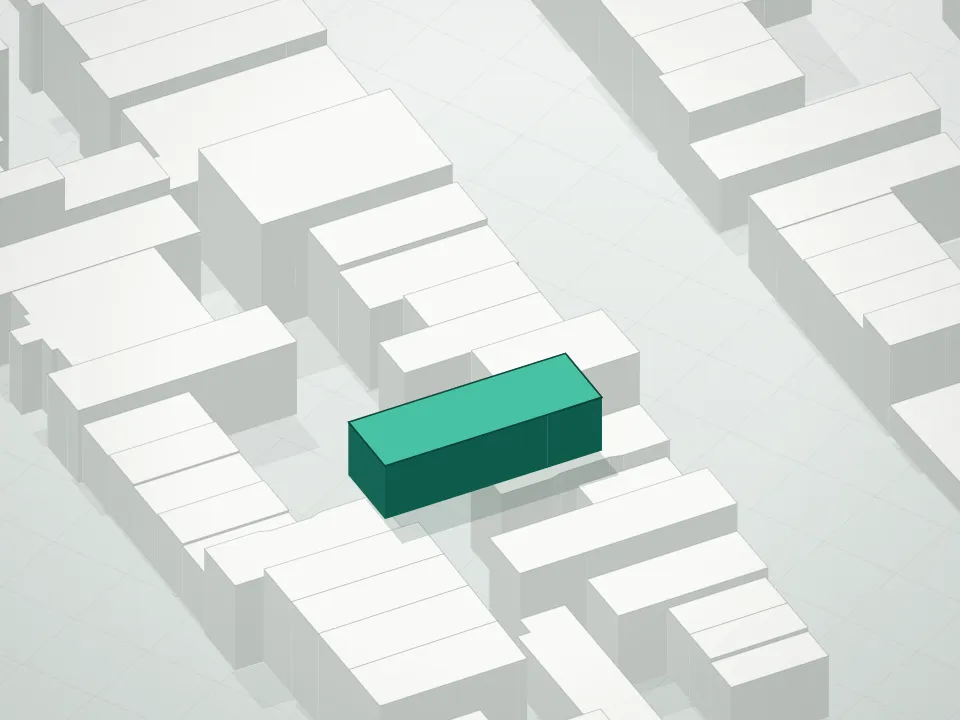 3D massing drawing of 328 Atlantic Avenue Condominium and neighboring buildings